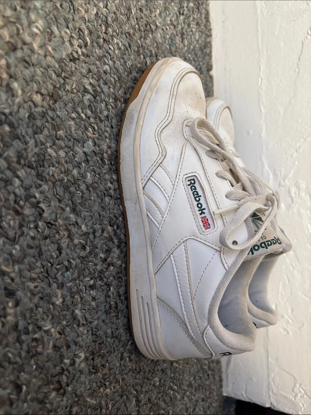Reebok White Leather Low-Top Sneakers with Green Logo